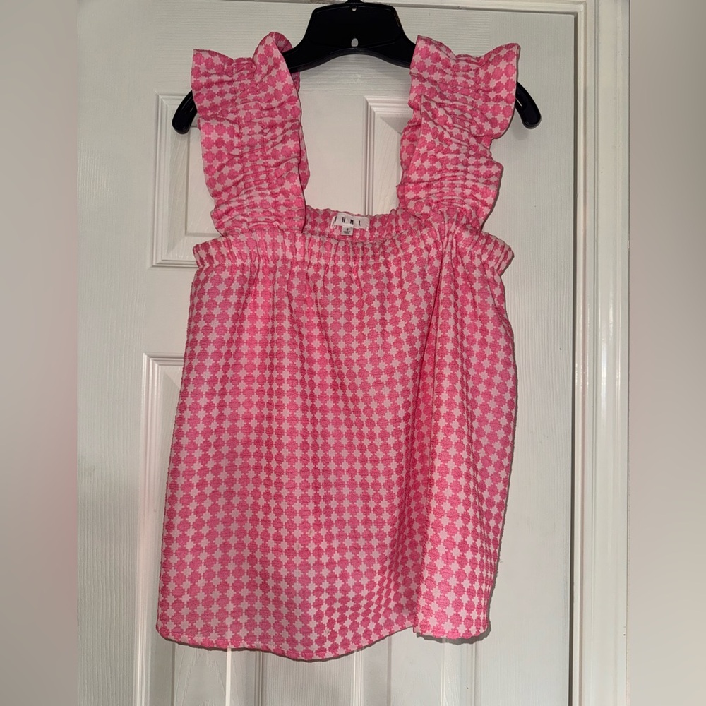 THML Pink Houndstooth Patterned Top